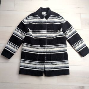 Marine Layer Carey Cocoon Coat Womens XS Wool Blend Black Striped Snap Button